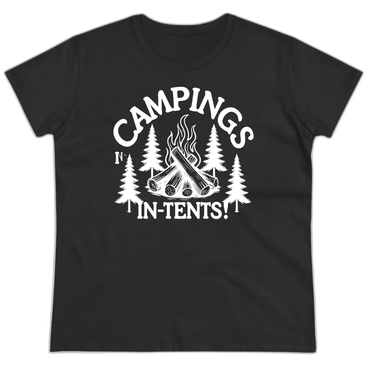 Camping In Tents Ladies Tee in Black