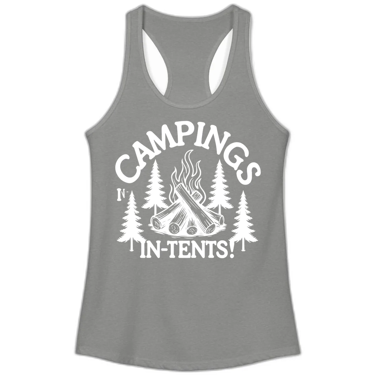 Camping In Tents Ladies Tank in Heather Grey