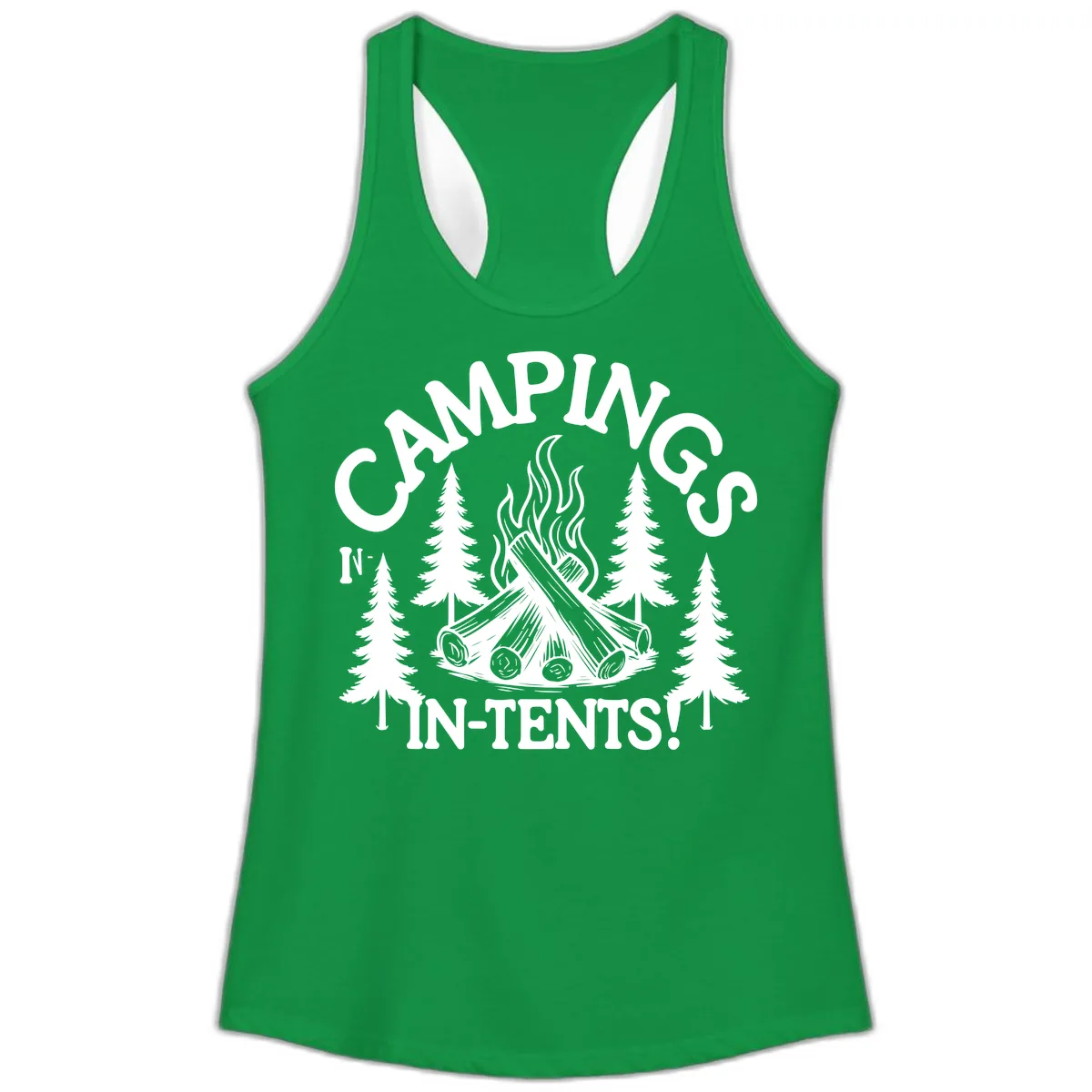 Camping In Tents Ladies Tank in Solid Kelly Green