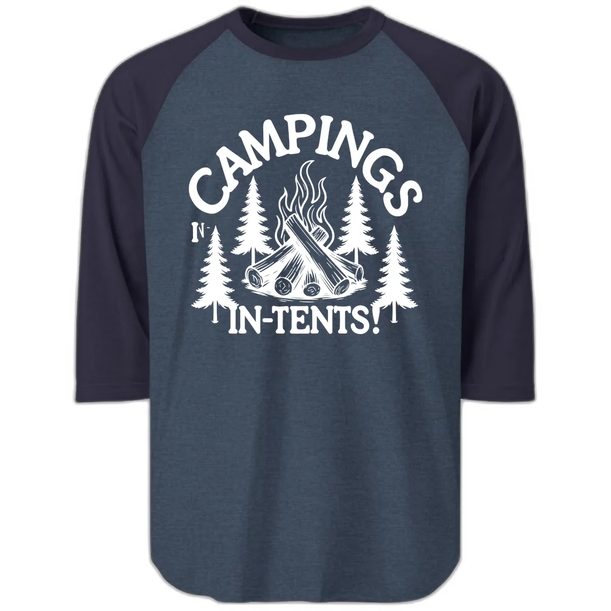 Camping In Tents Raglan 3/4 in Heather Denim Navy