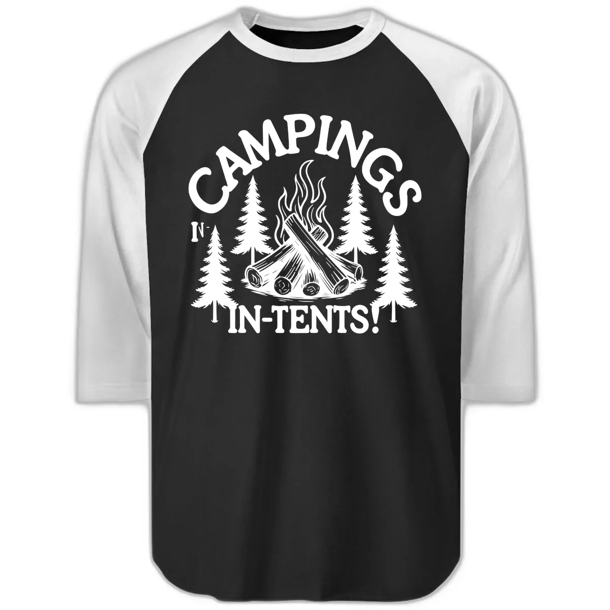 Camping In Tents Raglan 3/4 in Black White