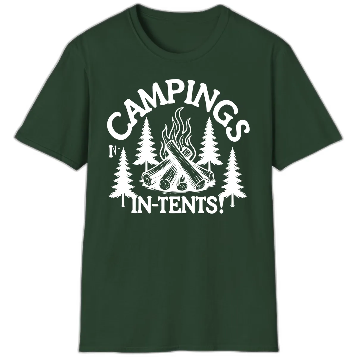 Camping In Tents T-Shirt in Forest Green