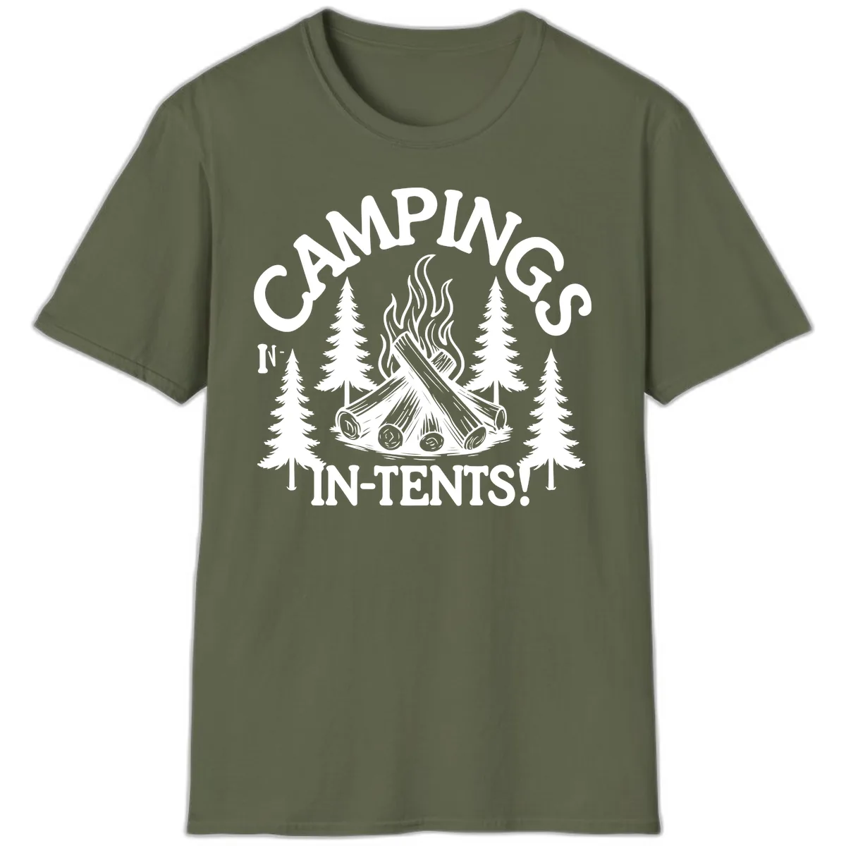 Camping In Tents T-Shirt in Military Green