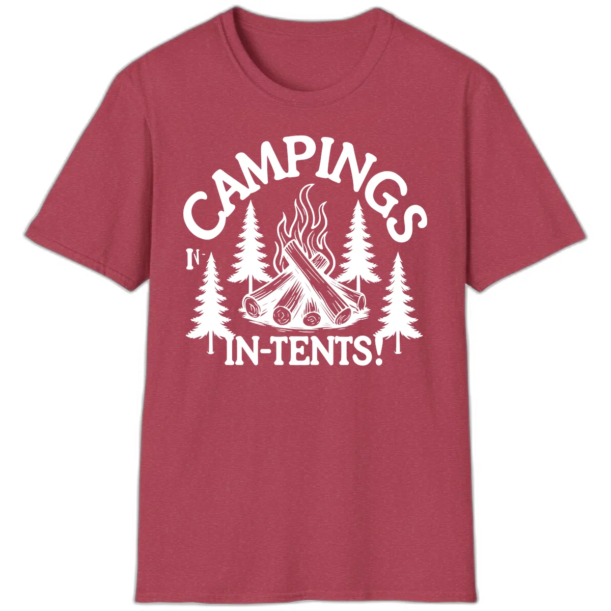 Camping In Tents T-Shirt in Heather Cardinal