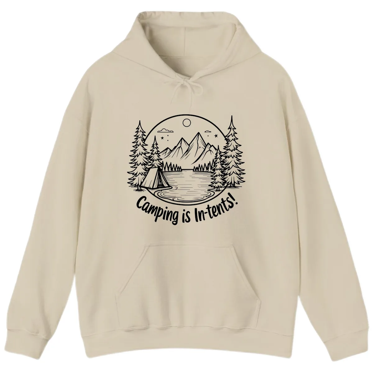 Camping Is In-Tents Mountain Lake Escape Hoodie in Sand