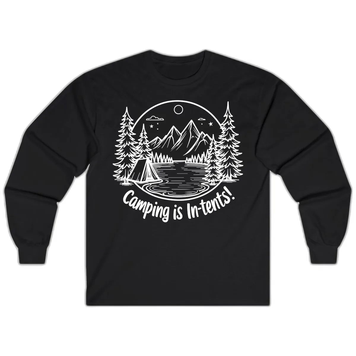 Camping Is In-Tents Mountain Lake Escape Long Sleeve in Black
