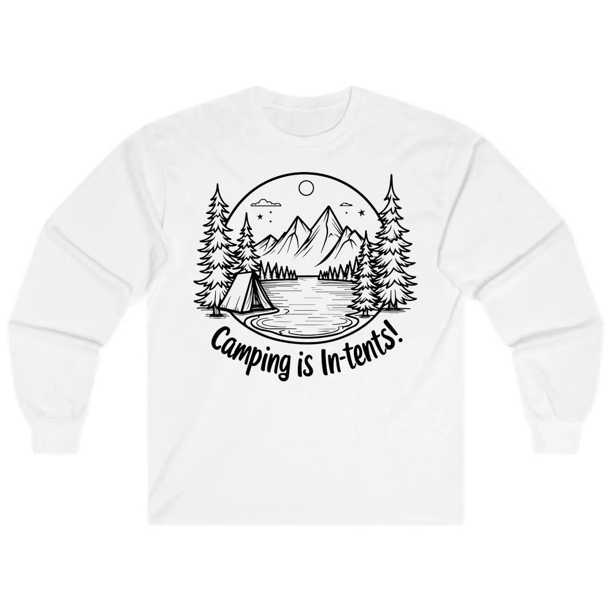 Camping Is In-Tents Mountain Lake Escape Long Sleeve in White
