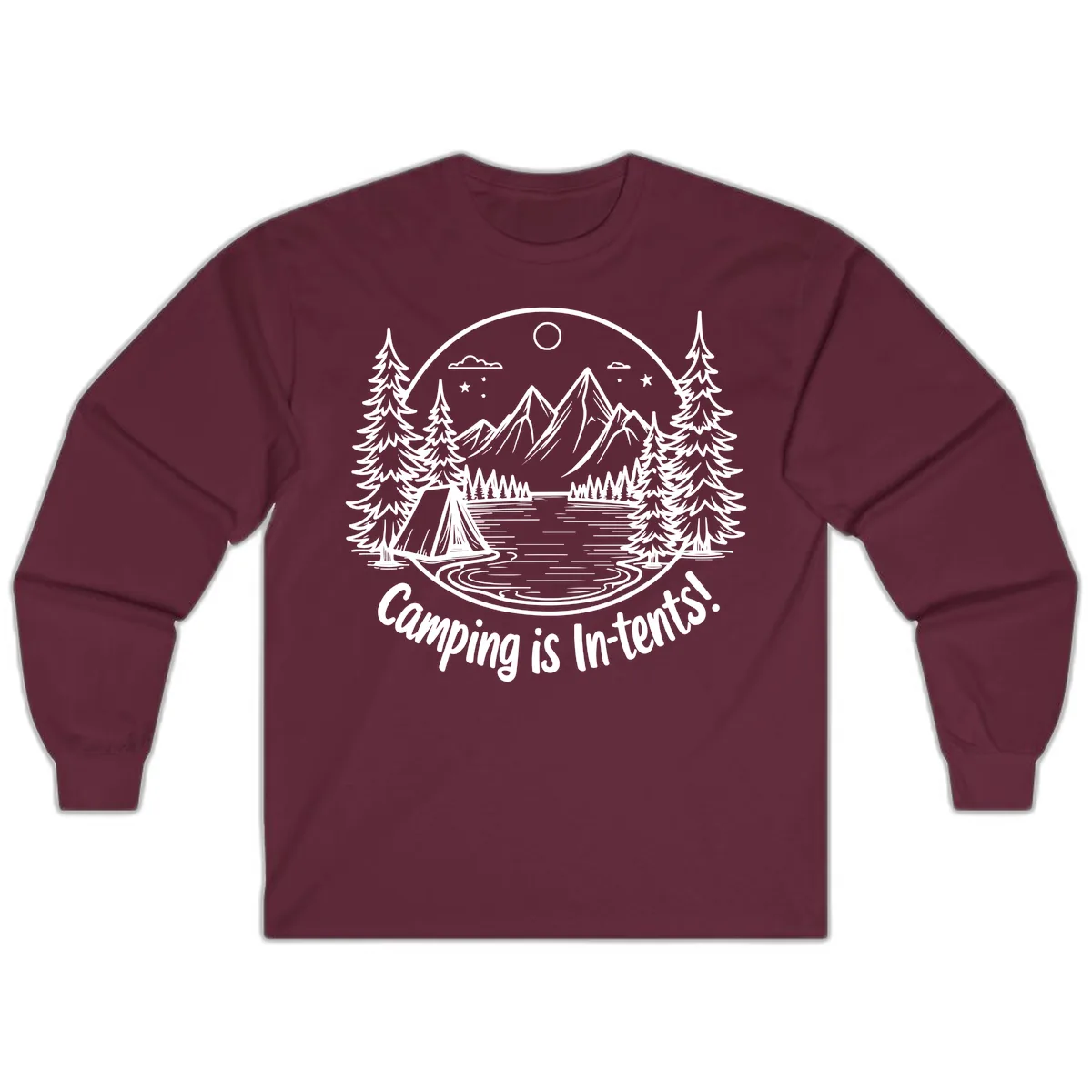 Camping Is In-Tents Mountain Lake Escape Long Sleeve in Maroon