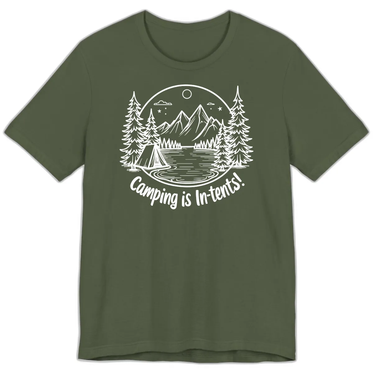 Camping Is In-Tents Mountain Lake Escape Premium T-Shirt in Military Green