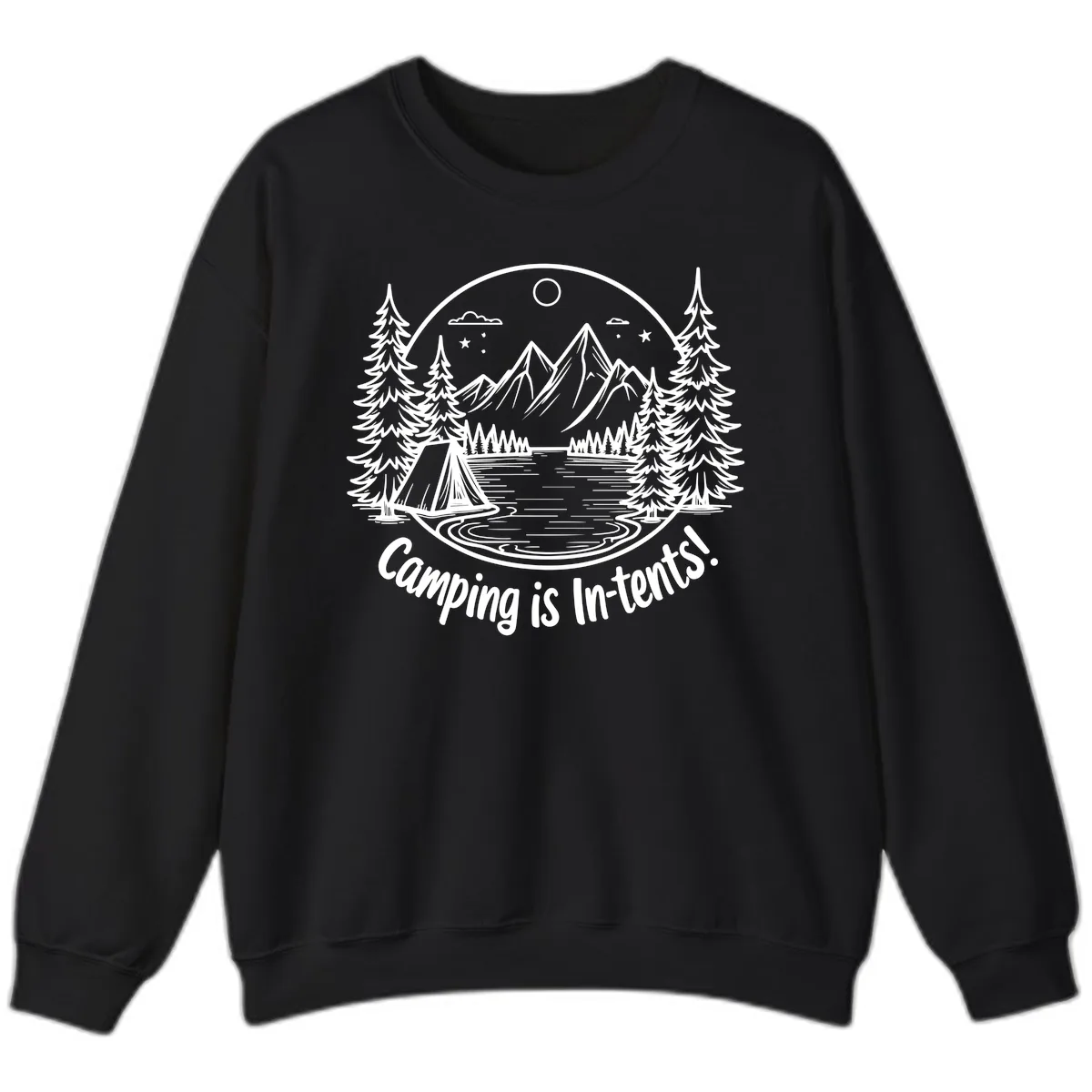Camping Is In-Tents Mountain Lake Escape Sweatshirt in Black