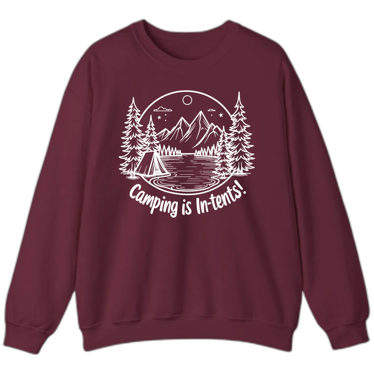 Camping Is In-Tents Mountain Lake Escape Sweatshirt in Maroon