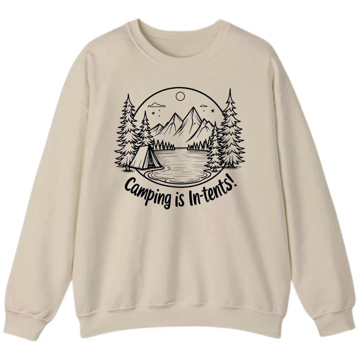 Camping Is In-Tents Mountain Lake Escape Sweatshirt in Sand