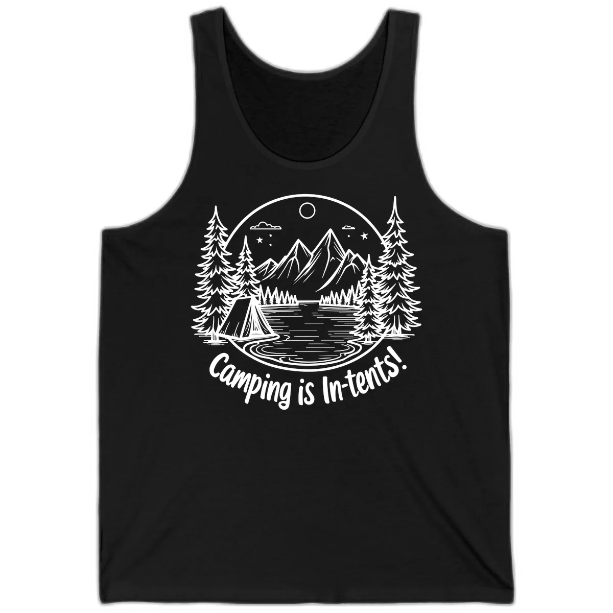 Camping Is In-Tents Mountain Lake Escape Tank in Black