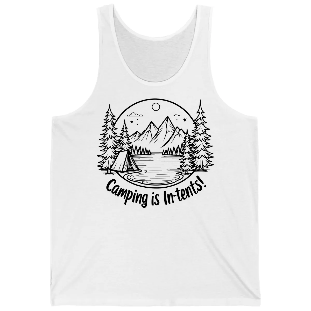 Camping Is In-Tents Mountain Lake Escape Tank in White