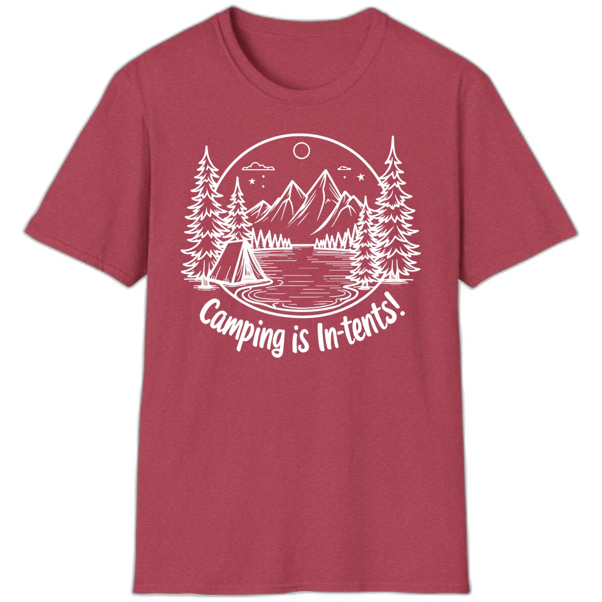 Camping Is In-Tents Mountain Lake Escape T-Shirt in Heather Cardinal