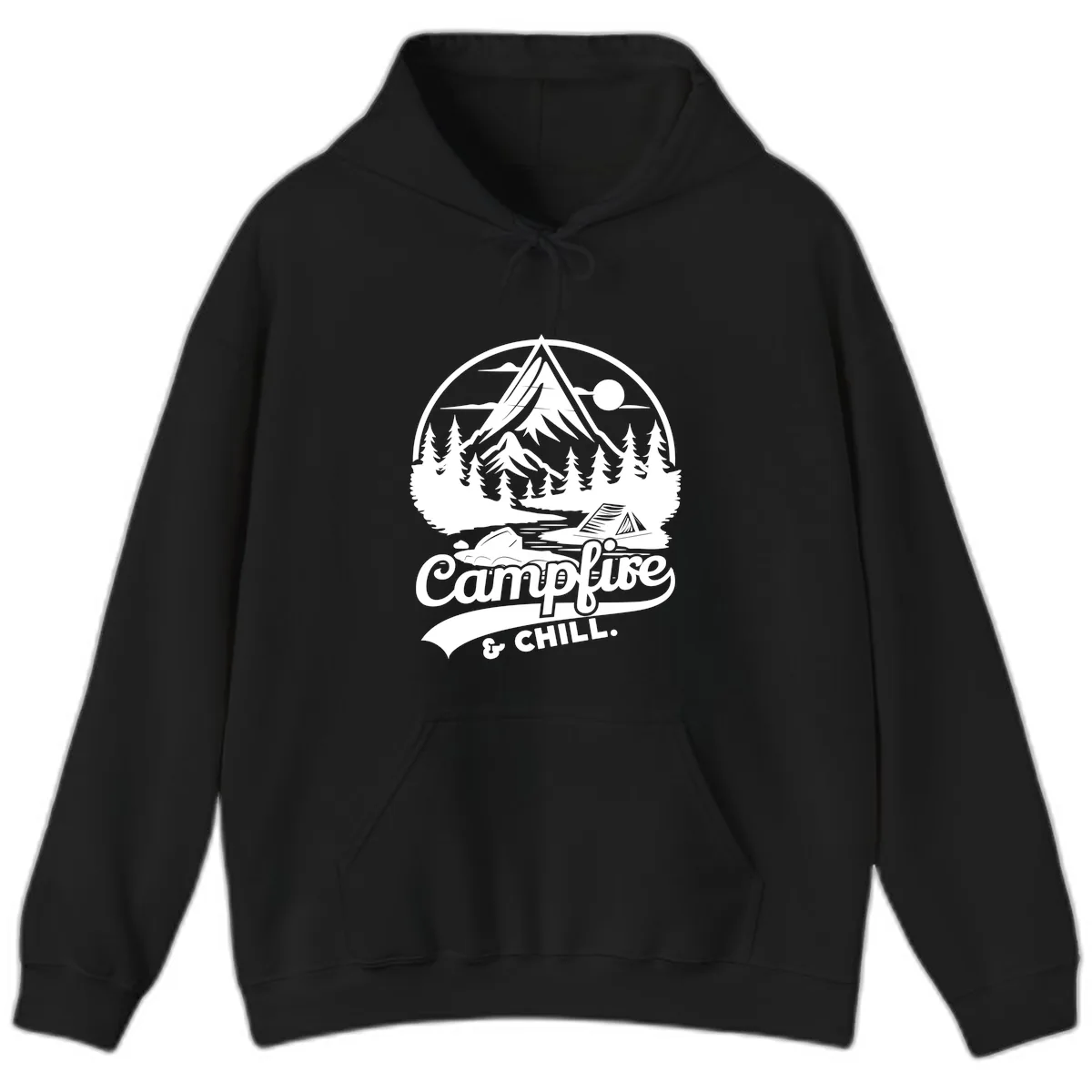 Campfire And Chill Mountain Escape Hoodie in Black