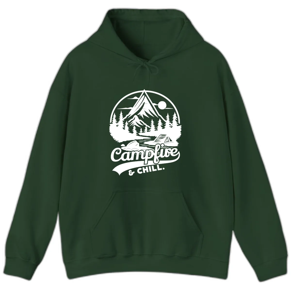 Campfire And Chill Mountain Escape Hoodie in Forest Green