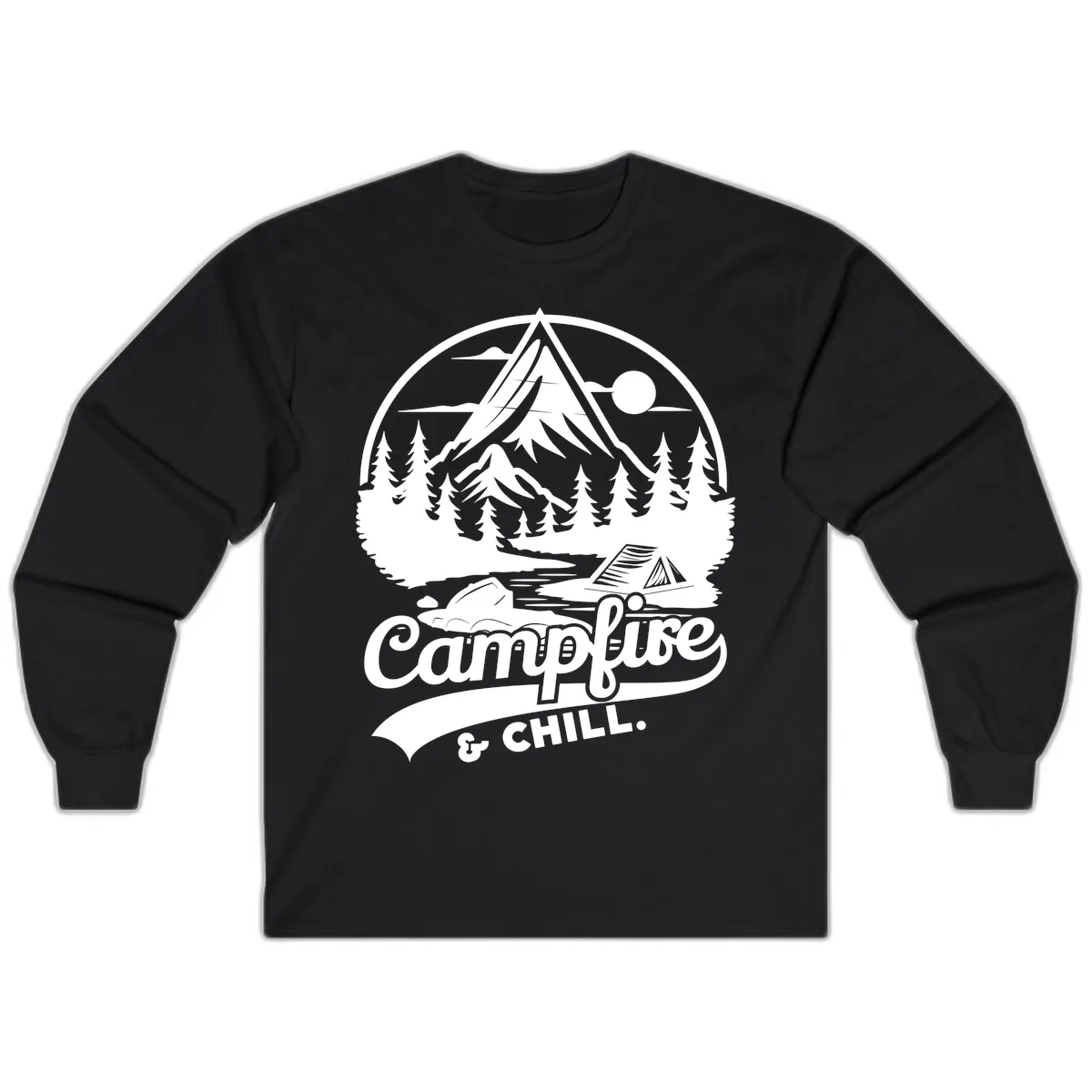Campfire And Chill Mountain Escape Long Sleeve in Black