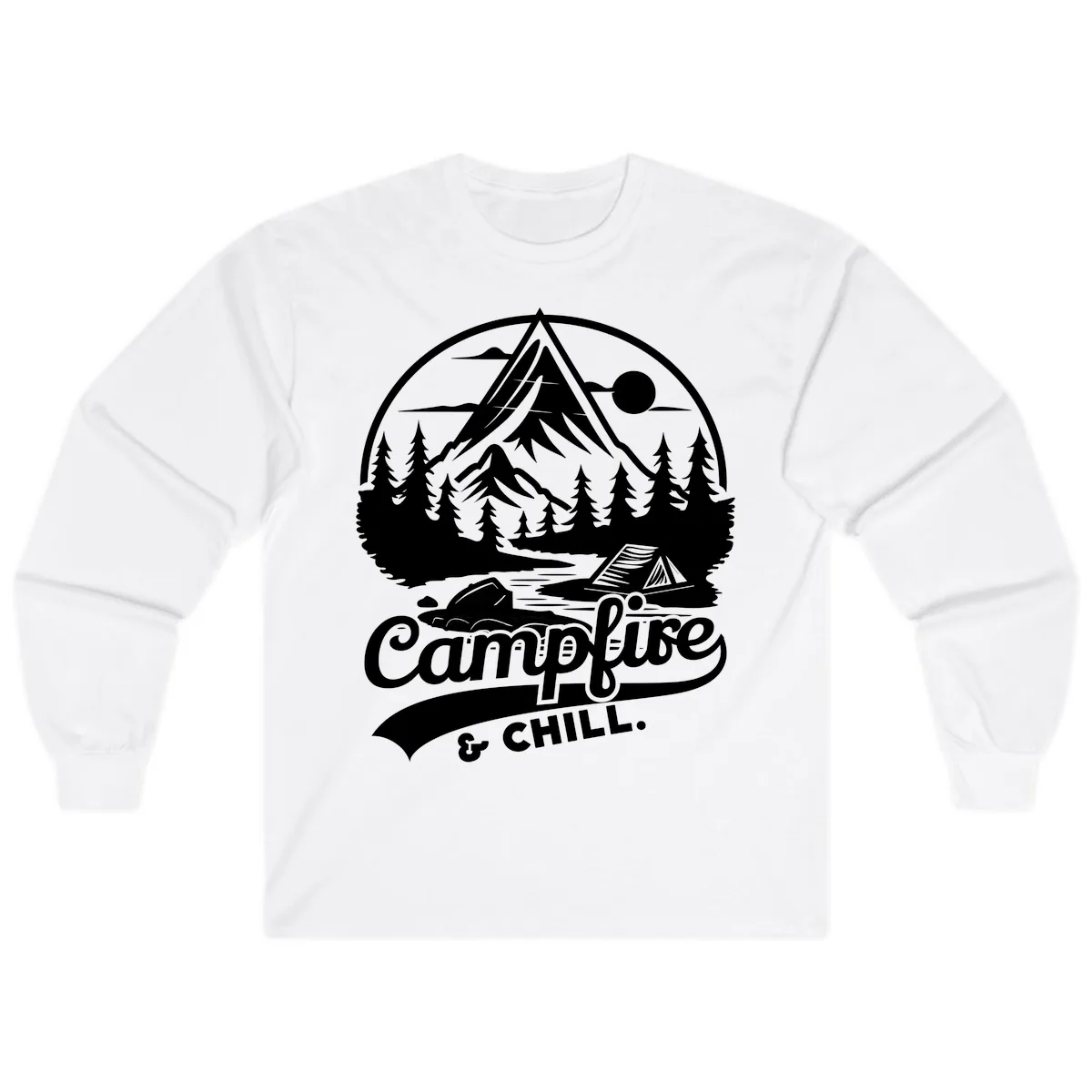 Campfire And Chill Mountain Escape Long Sleeve in White