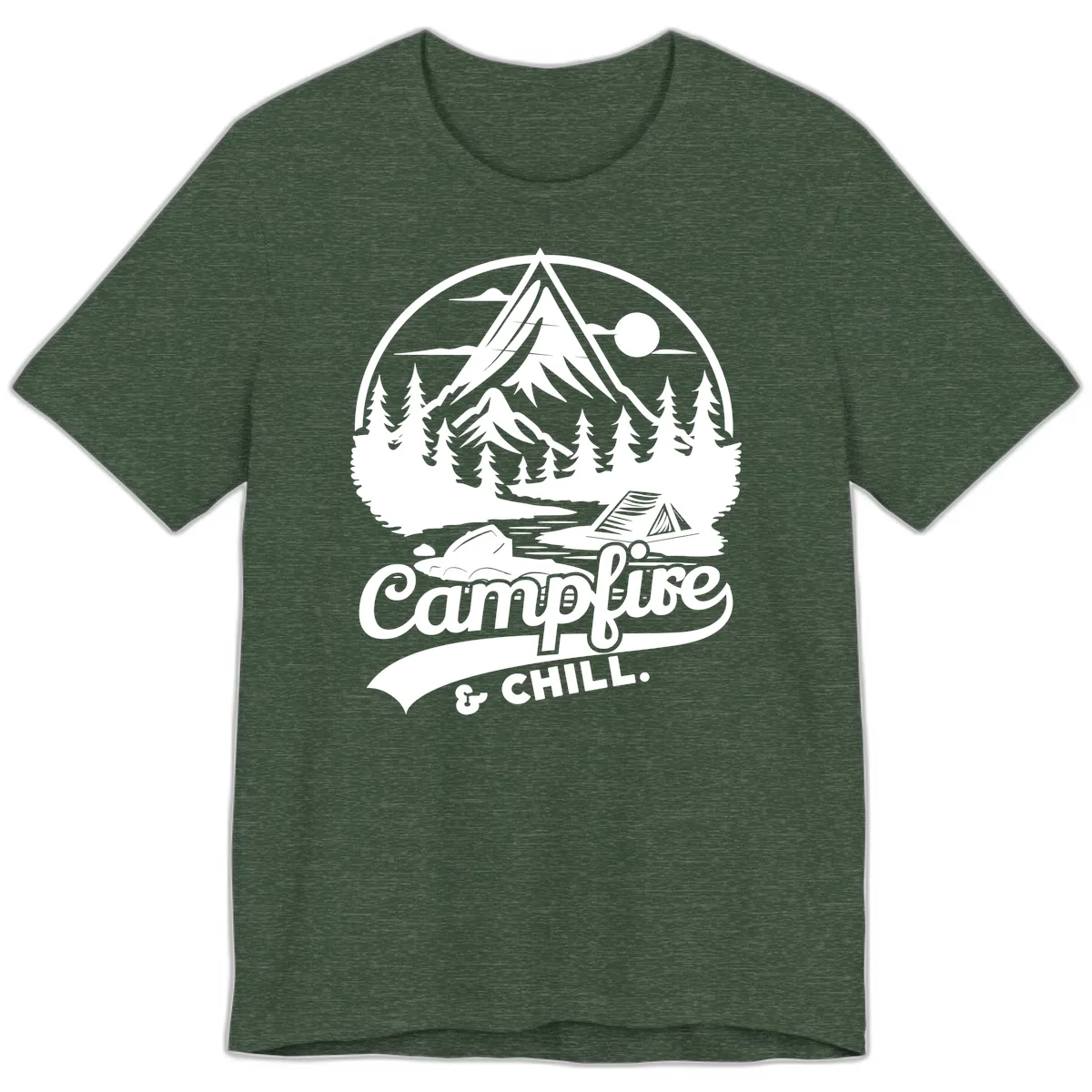 Campfire And Chill Mountain Escape Premium T-Shirt in Heather Forest