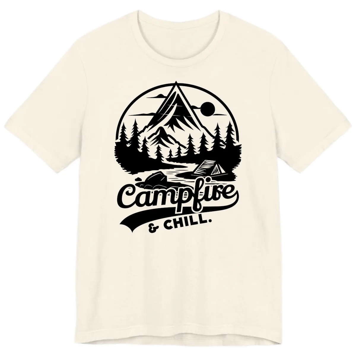 Campfire And Chill Mountain Escape Premium T-Shirt in Natural