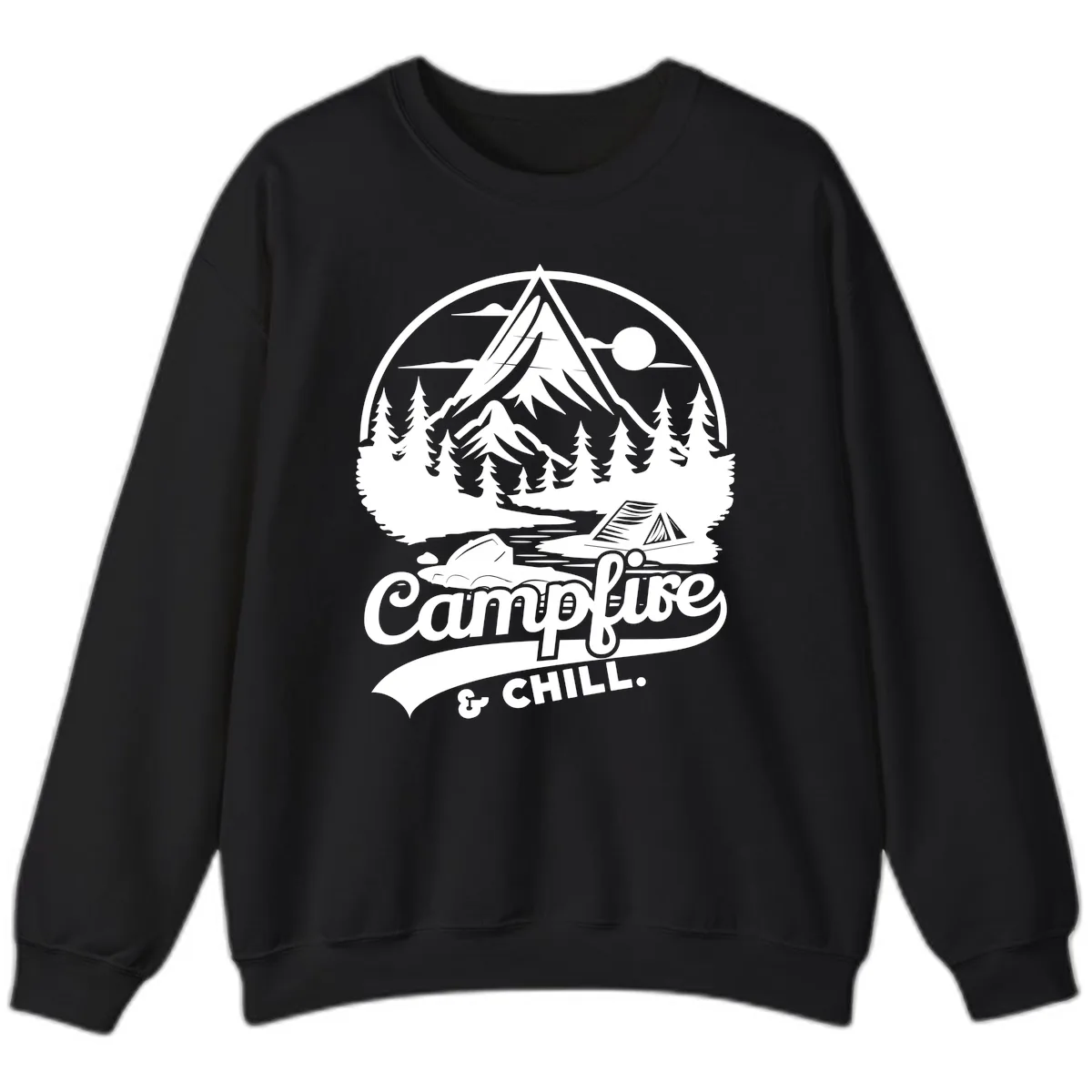 Campfire And Chill Mountain Escape Sweatshirt in Black