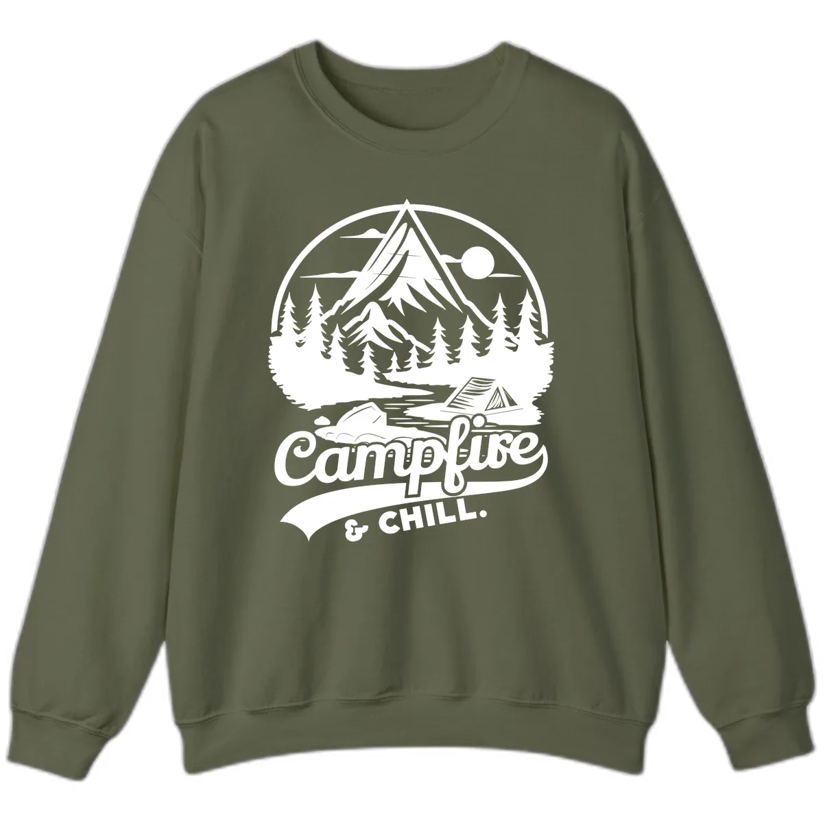 Campfire And Chill Mountain Escape Sweatshirt in Military Green
