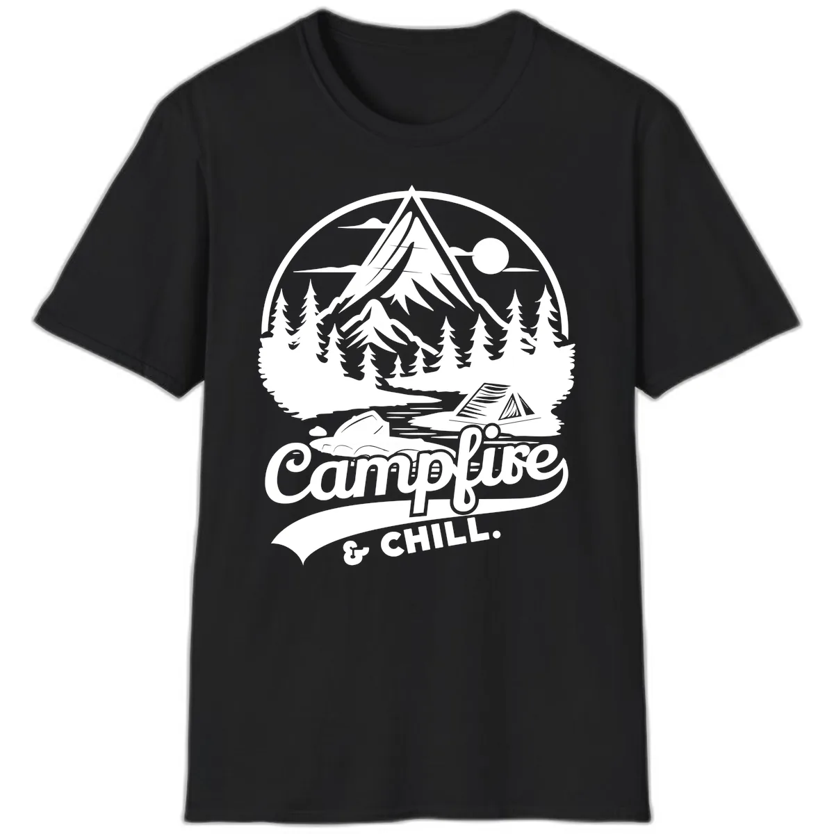 Campfire And Chill Mountain Escape T-Shirt in Black