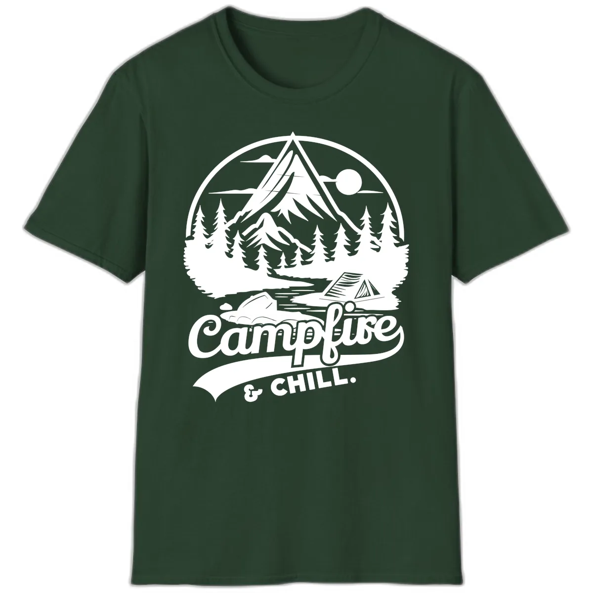 Campfire And Chill Mountain Escape T-Shirt in Forest Green