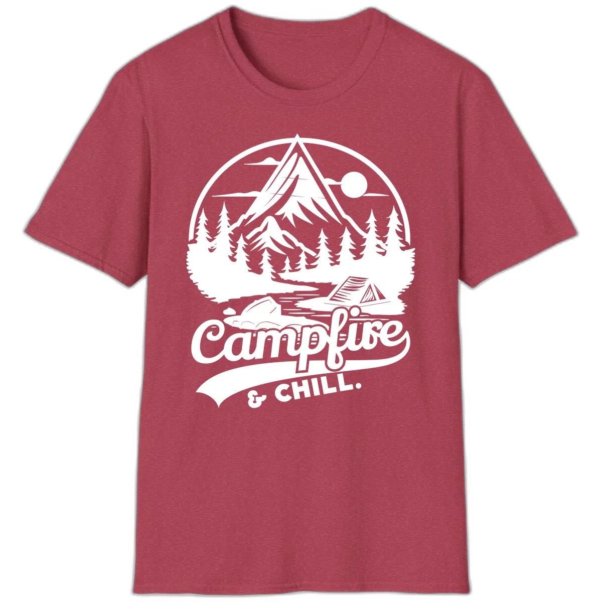Campfire And Chill Mountain Escape T-Shirt in Heather Cardinal