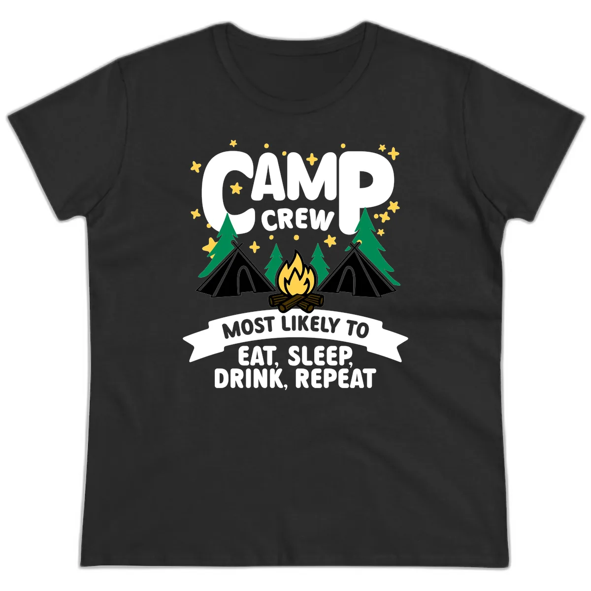 Camp Crew Eat Sleep Drink Repeat Ladies Tee in Black