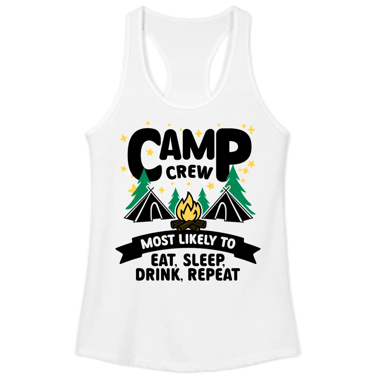 Camp Crew Eat Sleep Drink Repeat Ladies Tank in White