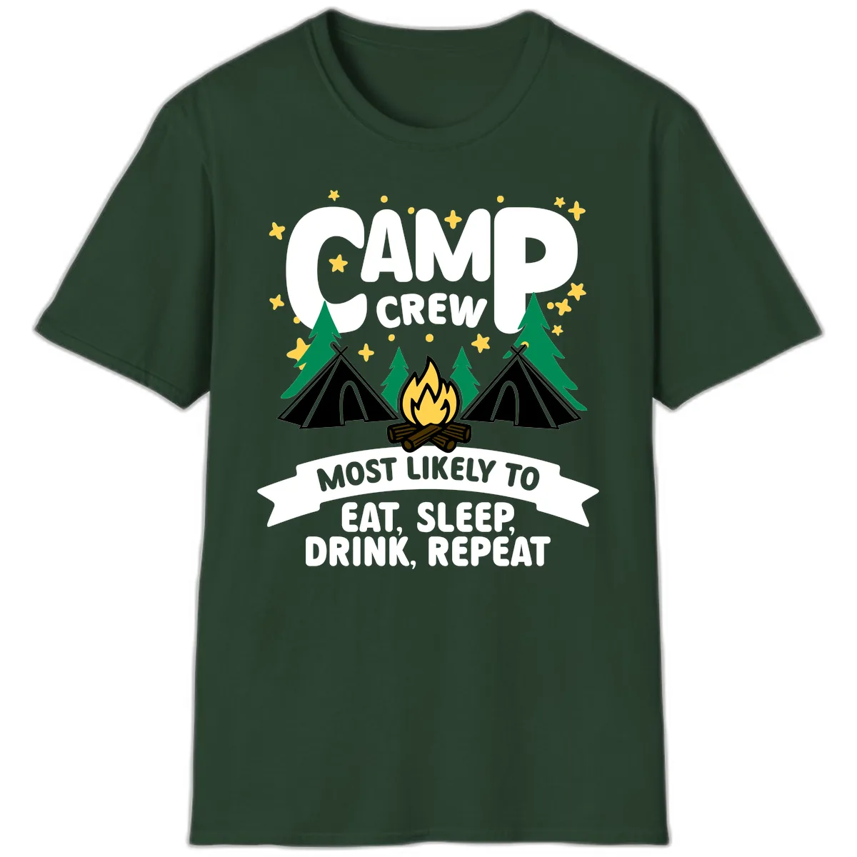 Camp Crew Eat Sleep Drink Repeat T-Shirt in Forest Green