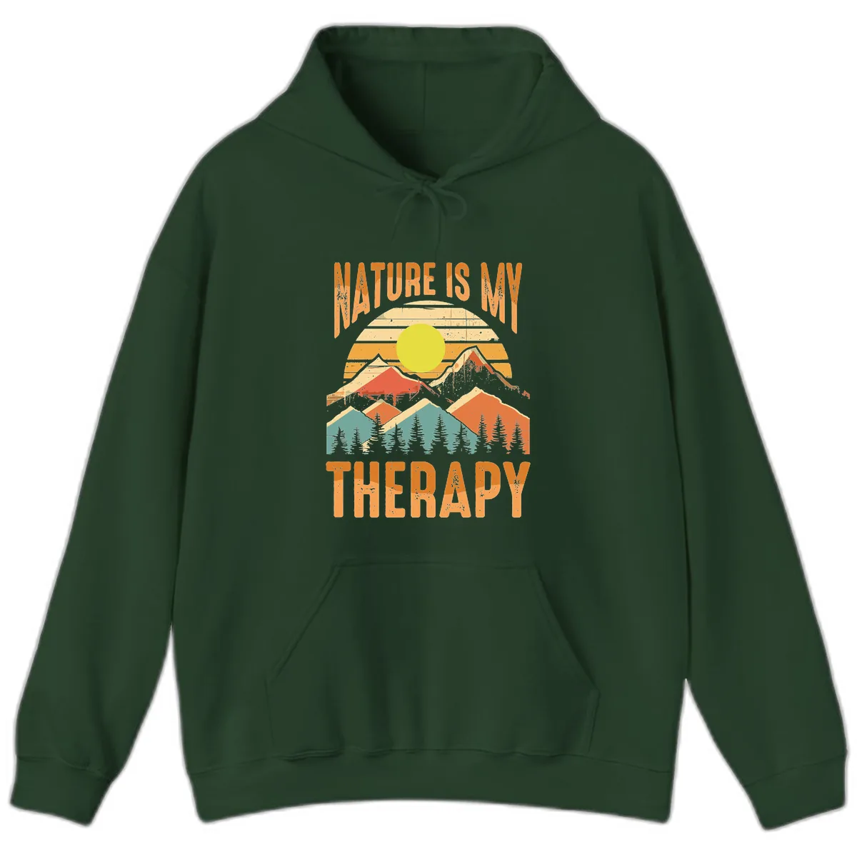 Nature Is My Therapy Hoodie in Forest Green