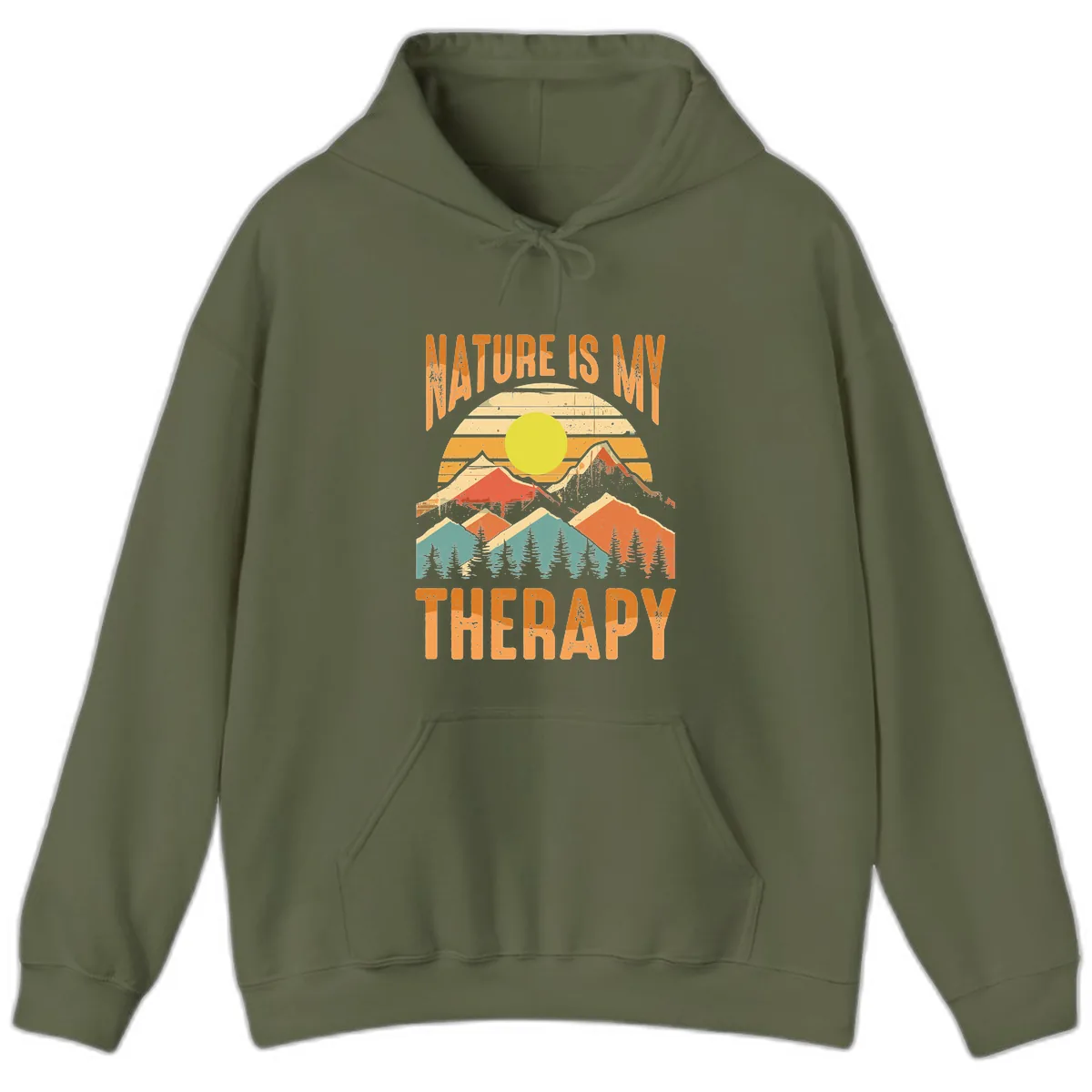 Nature Is My Therapy Hoodie in Military Green