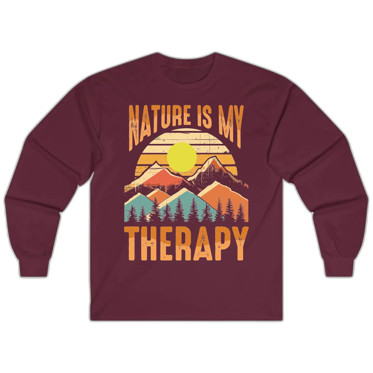 Nature Is My Therapy Long Sleeve in Maroon