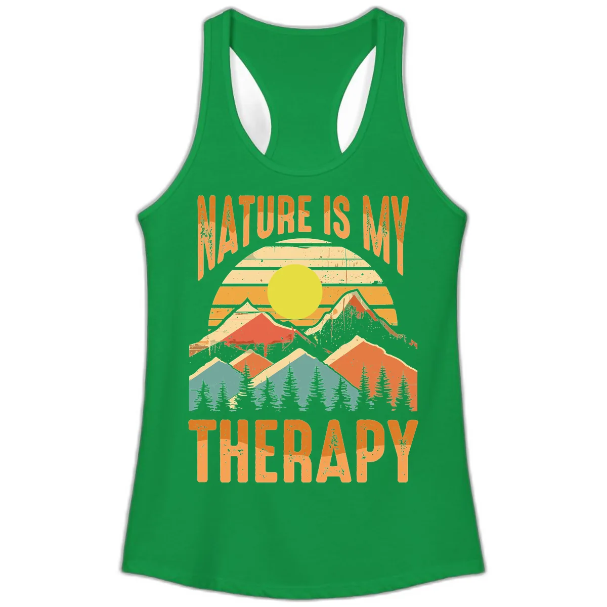 Nature Is My Therapy Ladies Tank in Solid Kelly Green