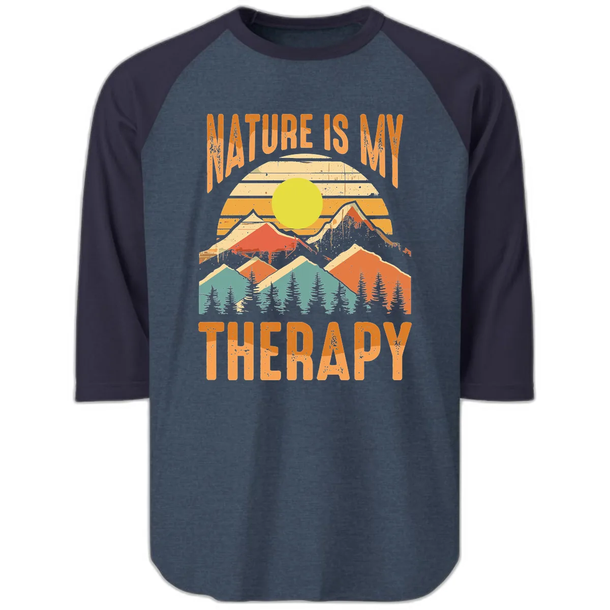 Nature Is My Therapy Raglan 3/4 in Heather Denim Navy