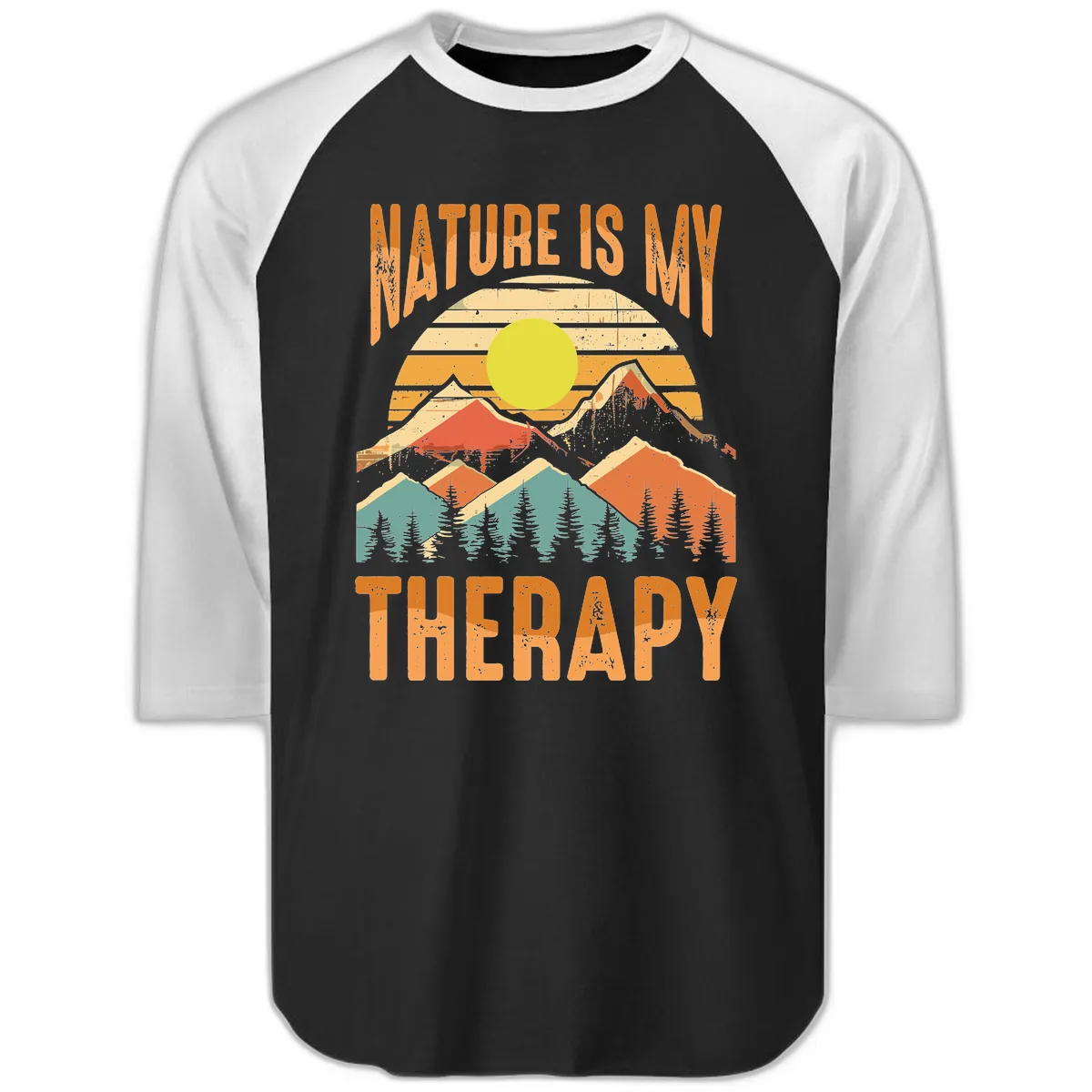 Nature Is My Therapy Raglan 3/4 in Black White