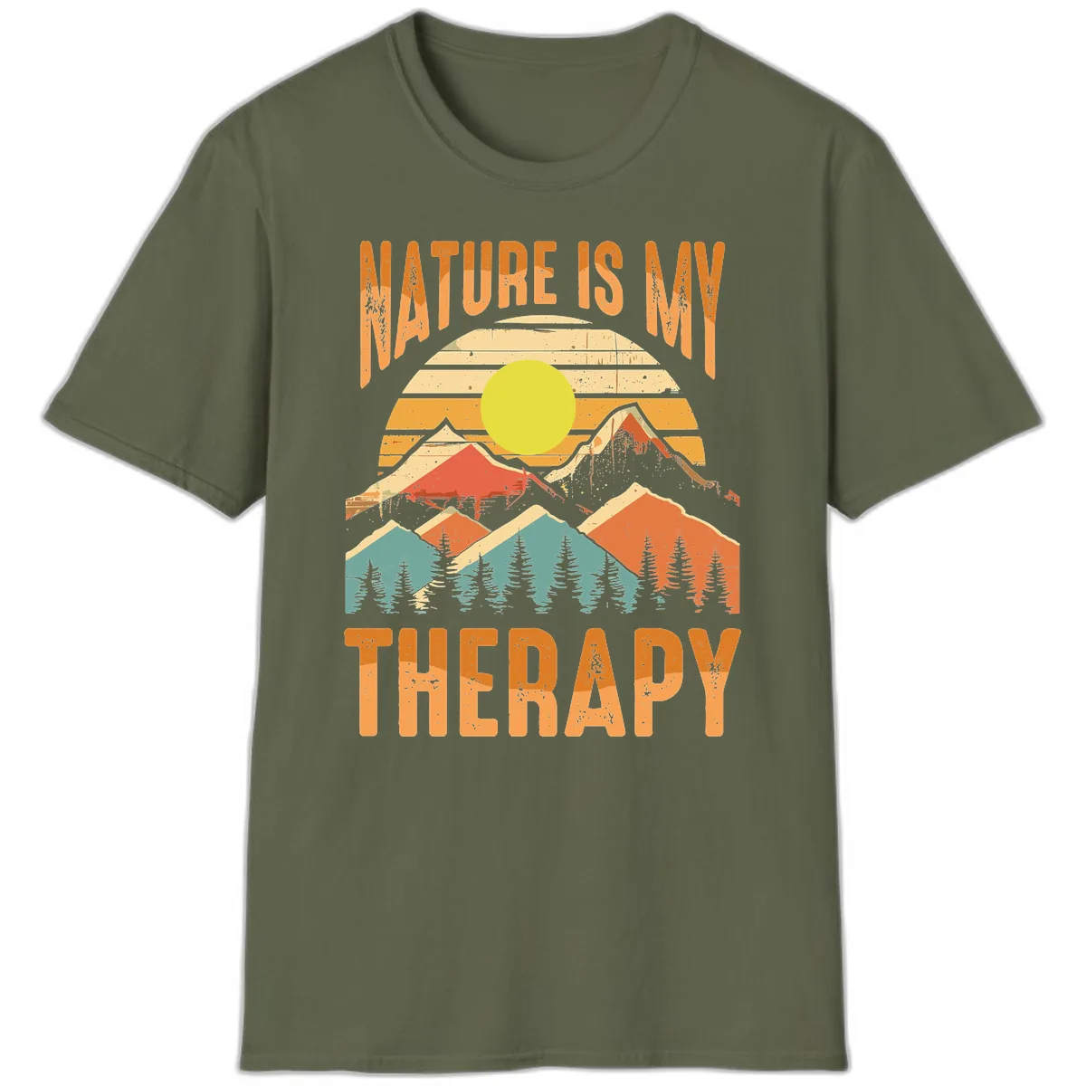 Nature Is My Therapy T-Shirt in Military Green