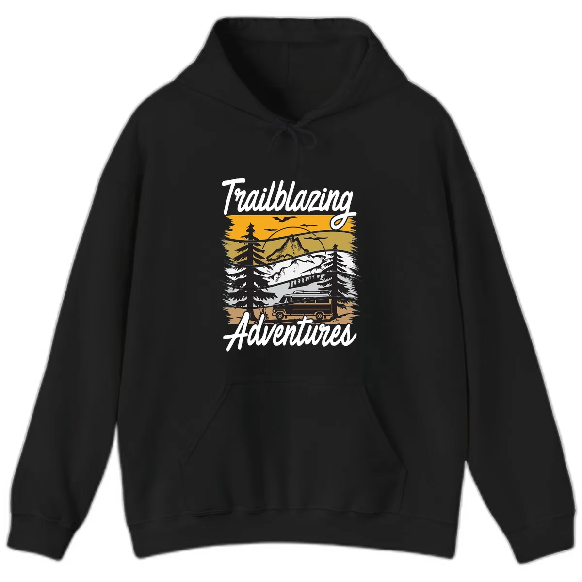 Trailblazing Adventures Mountain Landscape Hoodie in Black