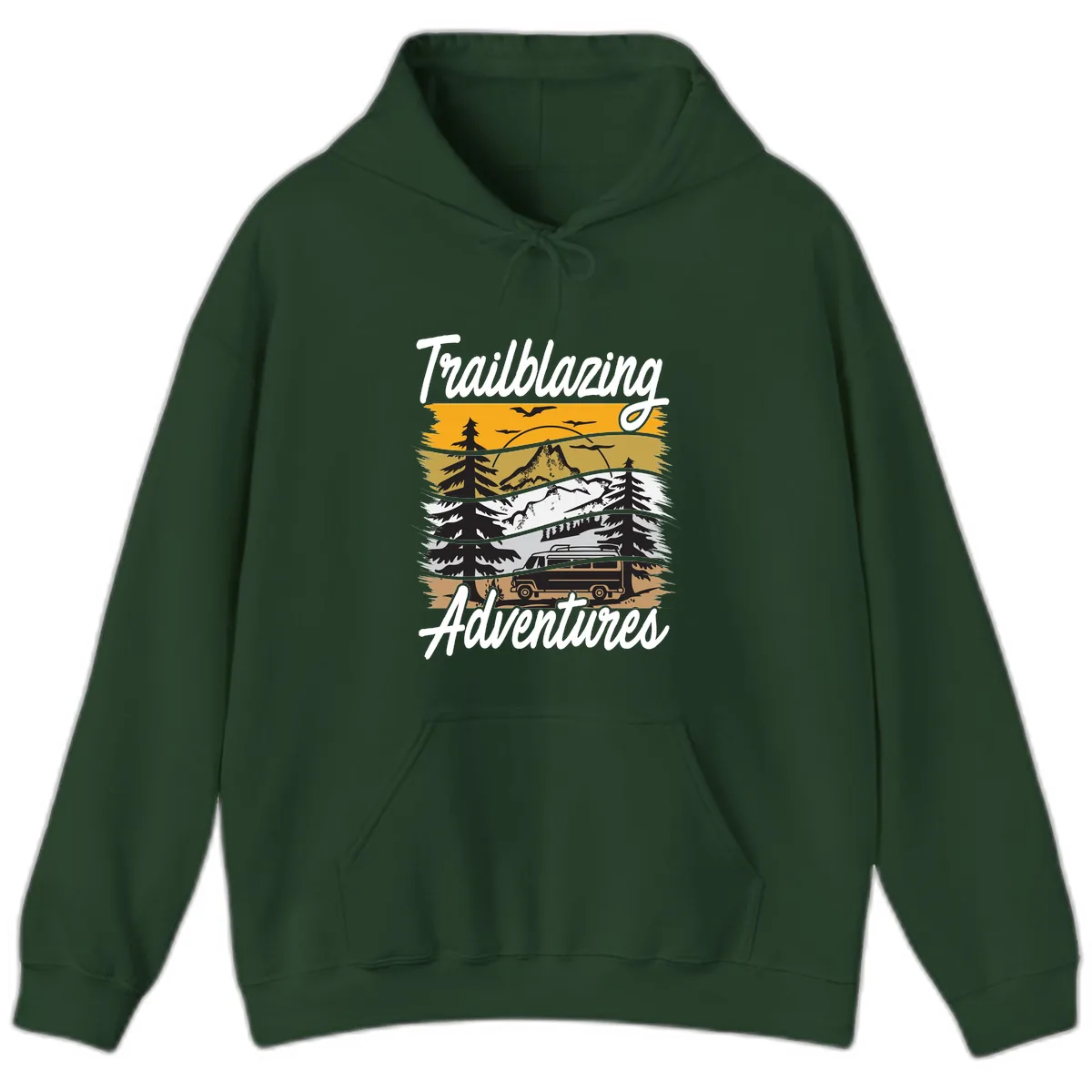 Trailblazing Adventures Mountain Landscape Hoodie in Forest Green