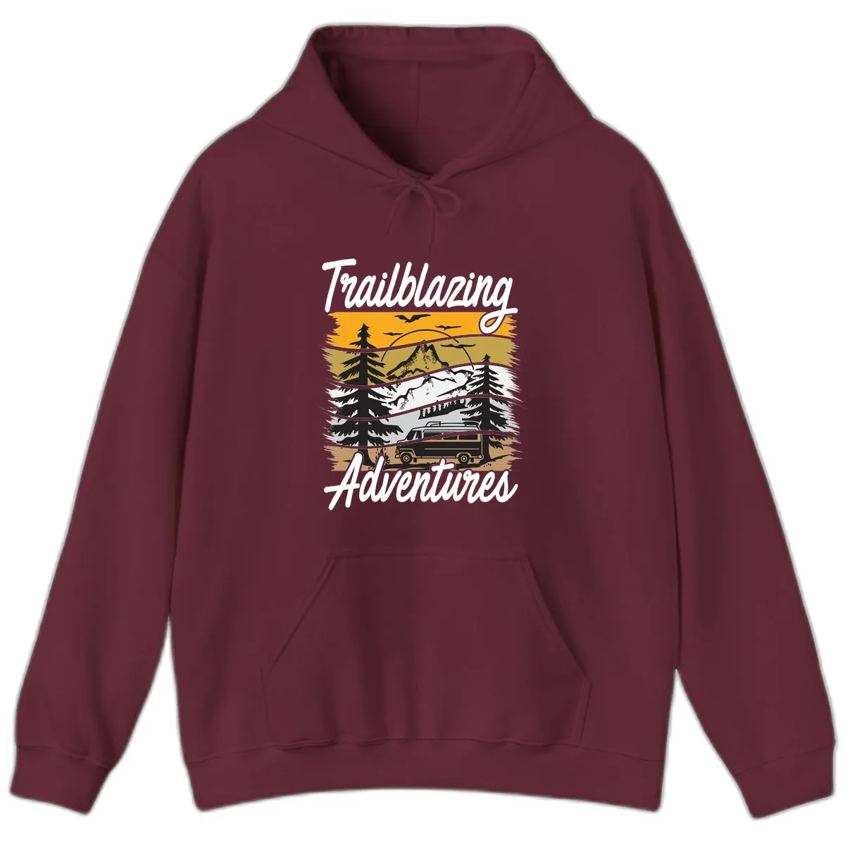 Trailblazing Adventures Mountain Landscape Hoodie in Maroon