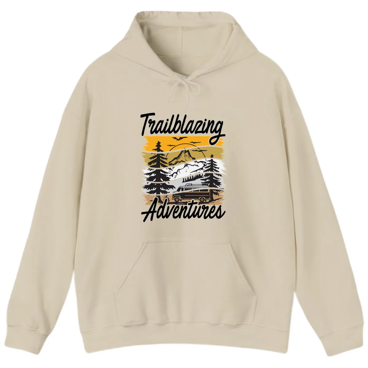 Trailblazing Adventures Mountain Landscape Hoodie in Sand