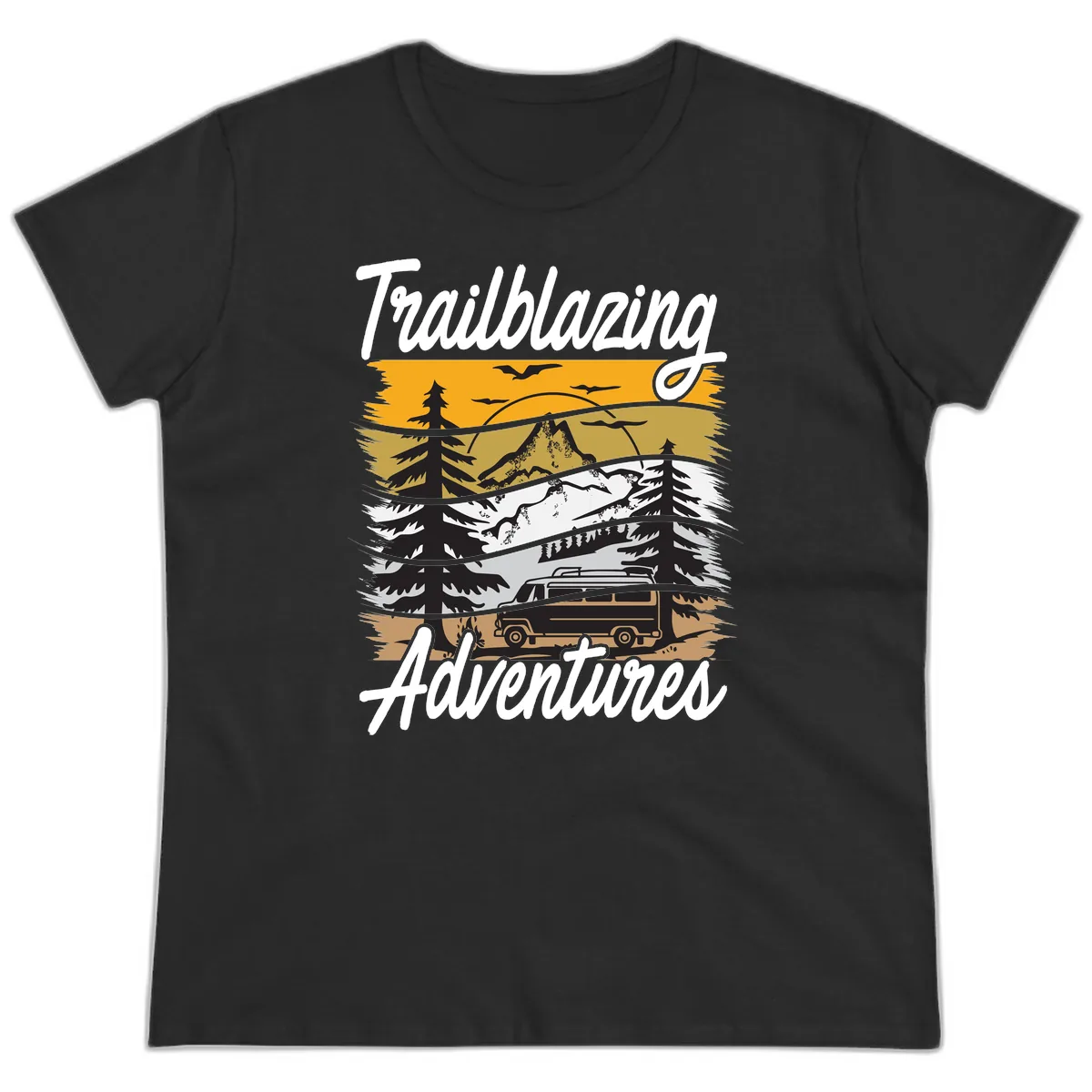 Trailblazing Adventures Mountain Landscape Ladies Tee in Black
