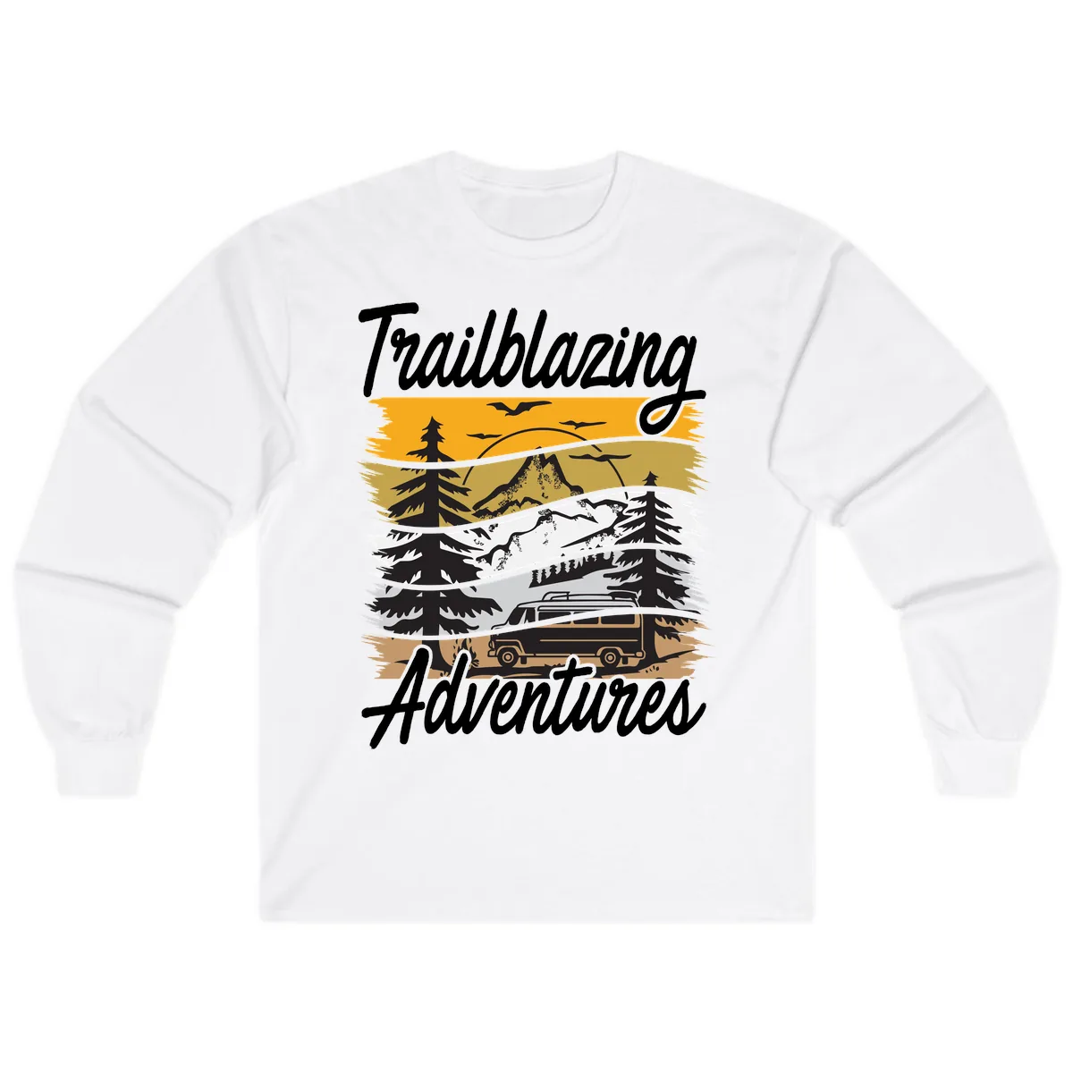 Trailblazing Adventures Mountain Landscape Long Sleeve in White