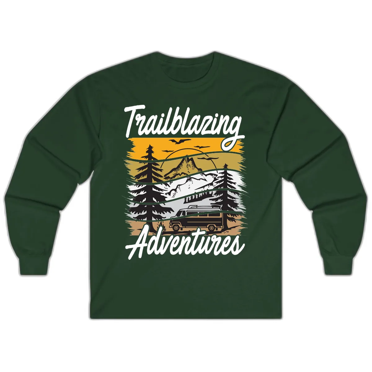 Trailblazing Adventures Mountain Landscape Long Sleeve in Forest Green