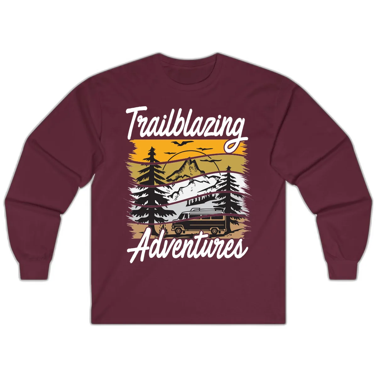 Trailblazing Adventures Mountain Landscape Long Sleeve in Maroon