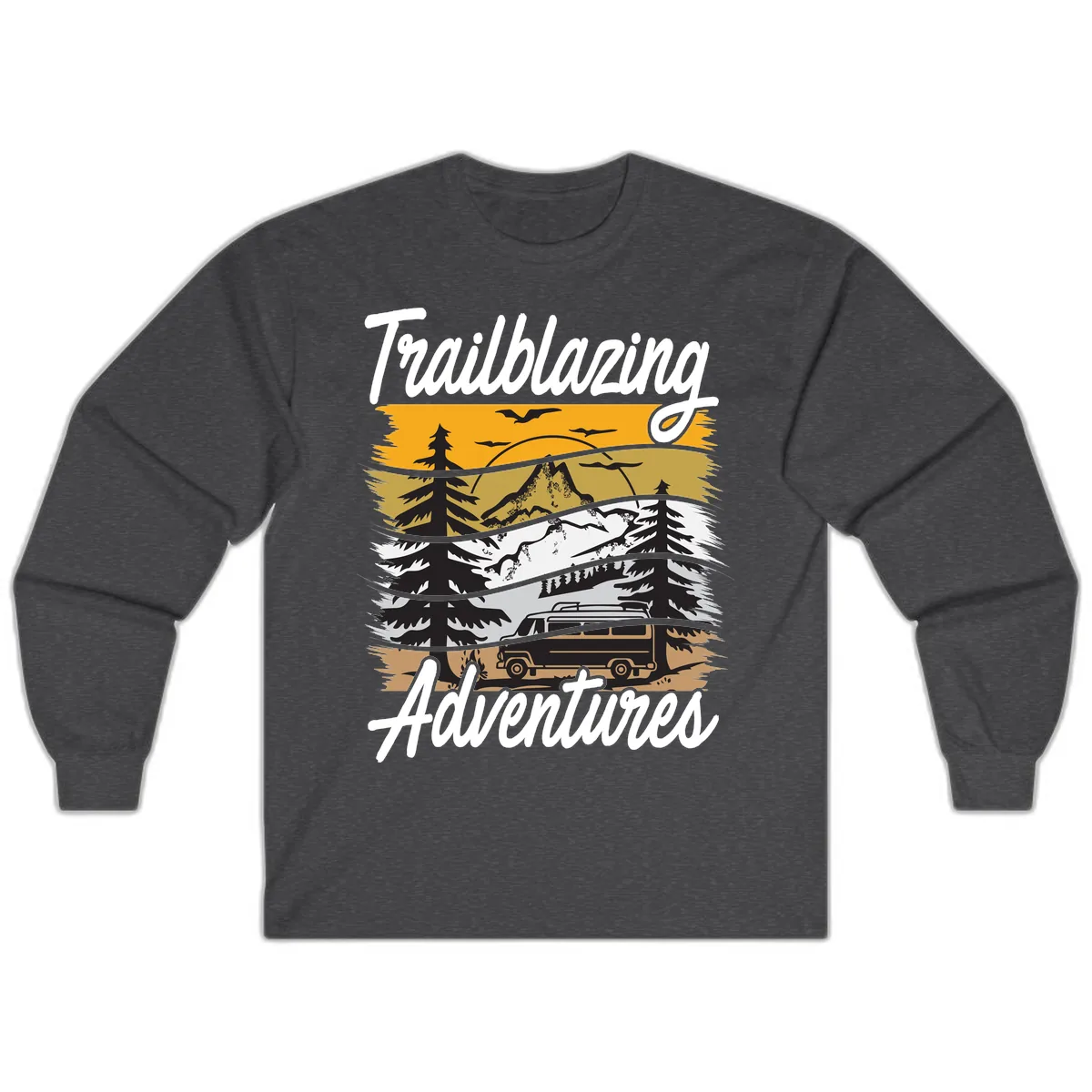 Trailblazing Adventures Mountain Landscape Long Sleeve in Dark Heather