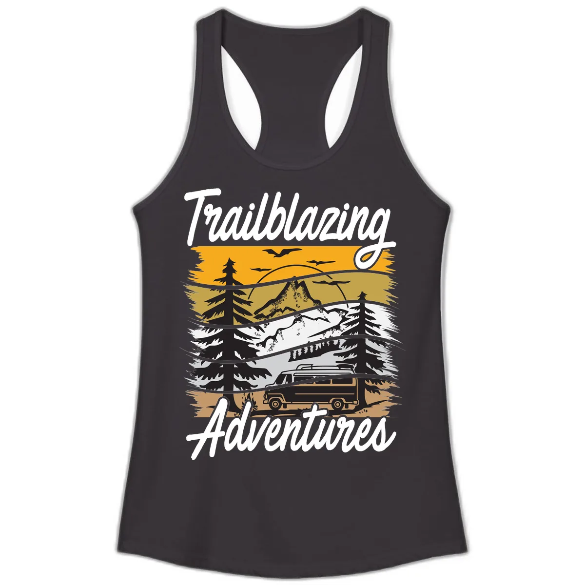 Trailblazing Adventures Mountain Landscape Ladies Tank in Black